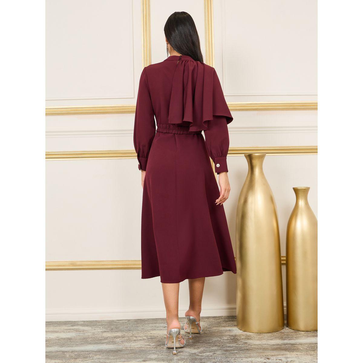 Styli Limited Ruffle Cape Style High Neck Midi Dress-women-clothing-dresses-image-4