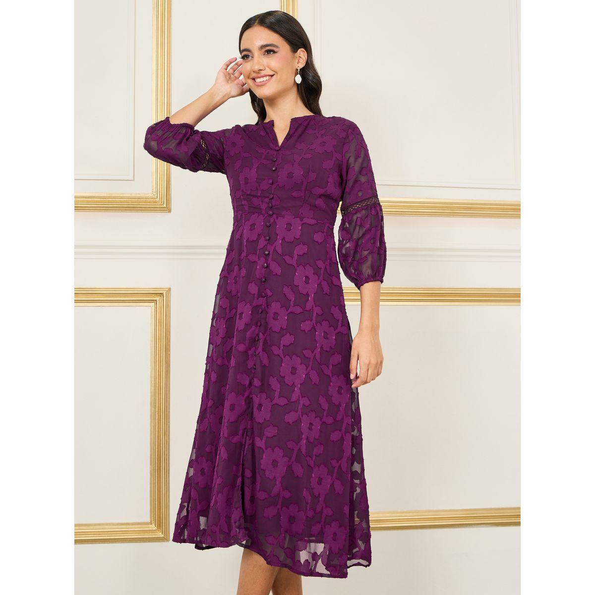 Styli Limited Burnout Texture Lace Ladder Button Detail Midi Dress-women-clothing-dresses-image-1