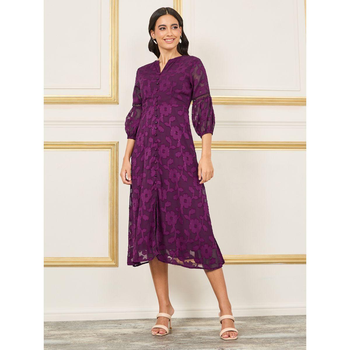 Styli Limited Burnout Texture Lace Ladder Button Detail Midi Dress-women-clothing-dresses-image-2
