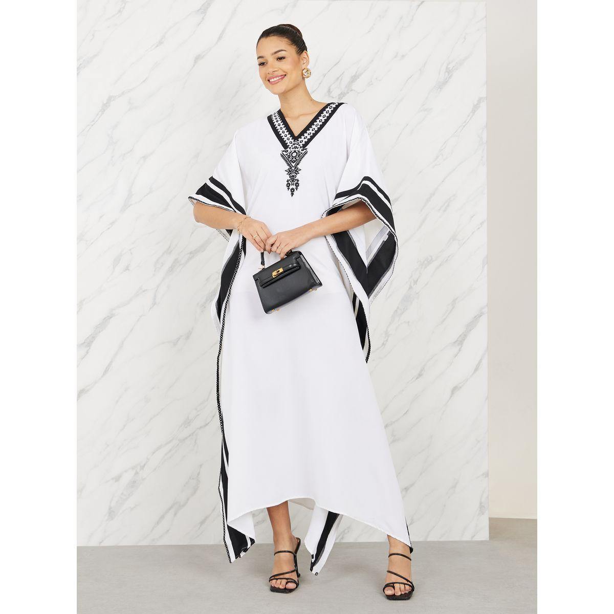 Styli Limited Contrast Border Embroidered Neck Kaftan Maxi Dress-women-clothing-dresses-image-1