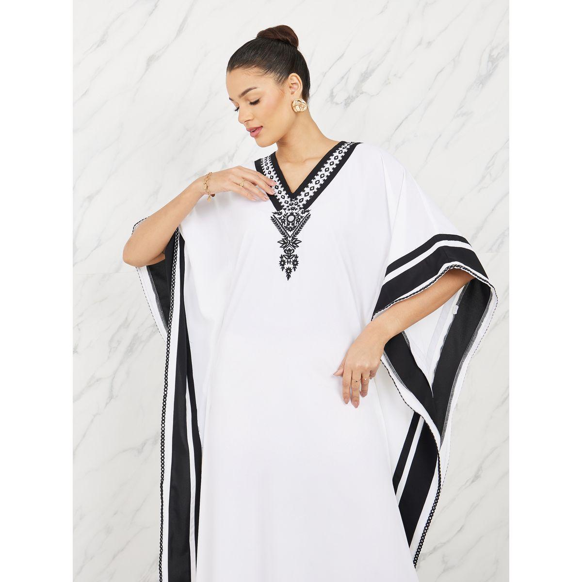 Styli Limited Contrast Border Embroidered Neck Kaftan Maxi Dress-women-clothing-dresses-image-2