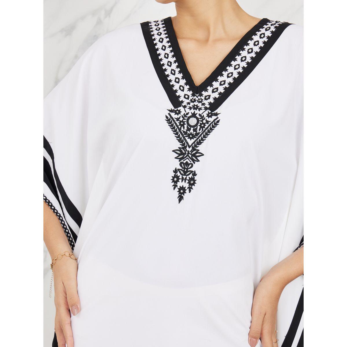 Styli Limited Contrast Border Embroidered Neck Kaftan Maxi Dress-women-clothing-dresses-image-3