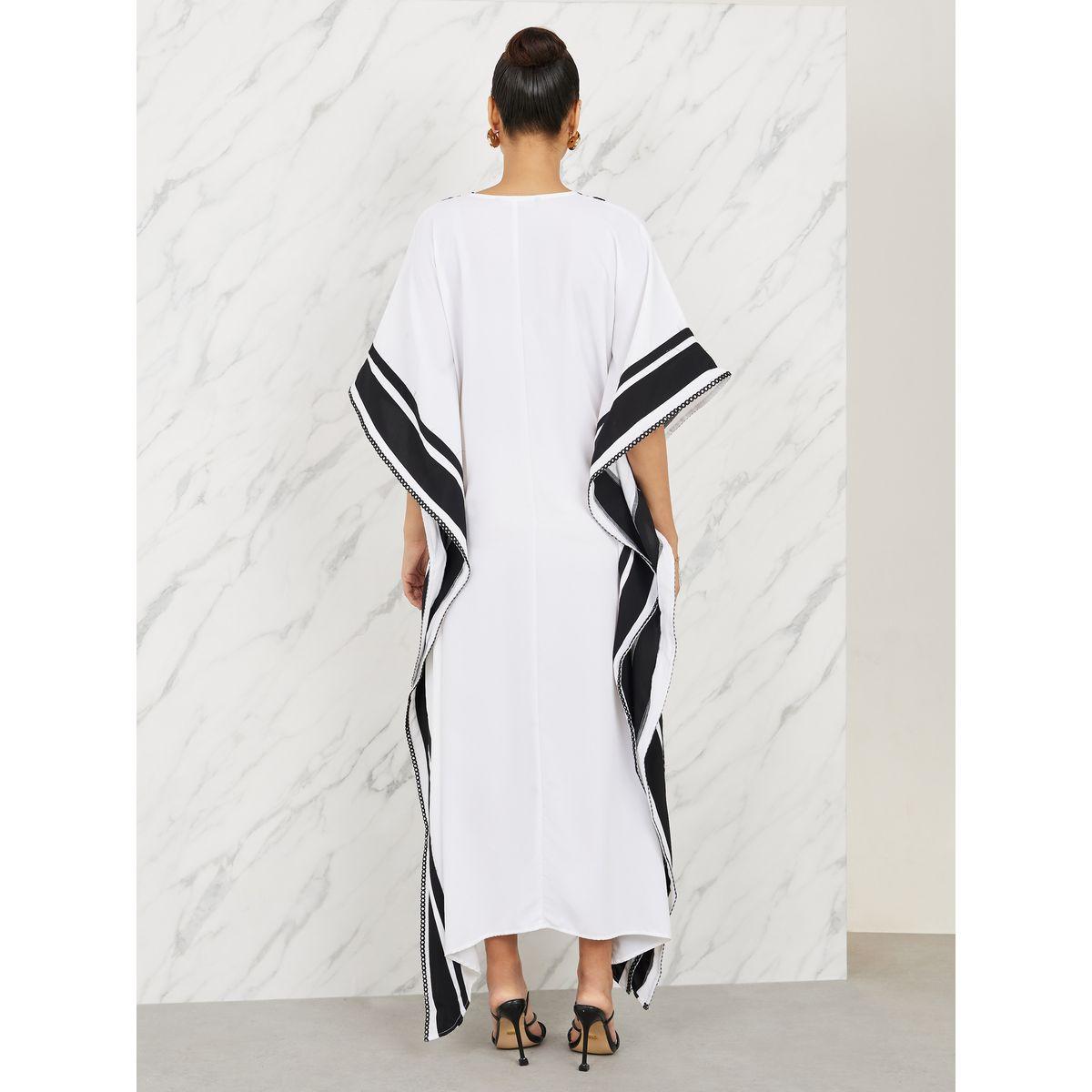 Styli Limited Contrast Border Embroidered Neck Kaftan Maxi Dress-women-clothing-dresses-image-4