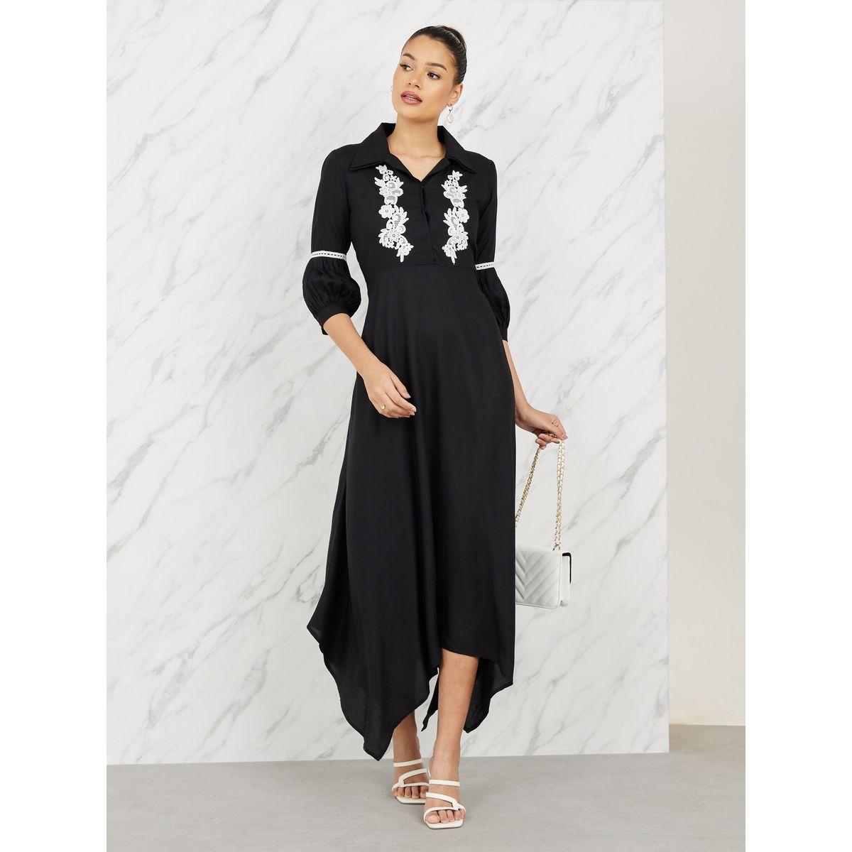 فستان ميدي ميدي مطرز بالزهور من ستيلي ليميتد بتفصيل سلم دانتيل بياقة-women-clothing-dresses-image-1