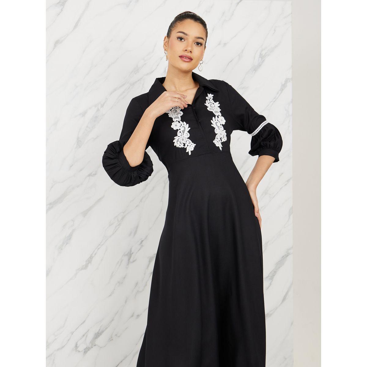 فستان ميدي ميدي مطرز بالزهور من ستيلي ليميتد بتفصيل سلم دانتيل بياقة-women-clothing-dresses-image-2