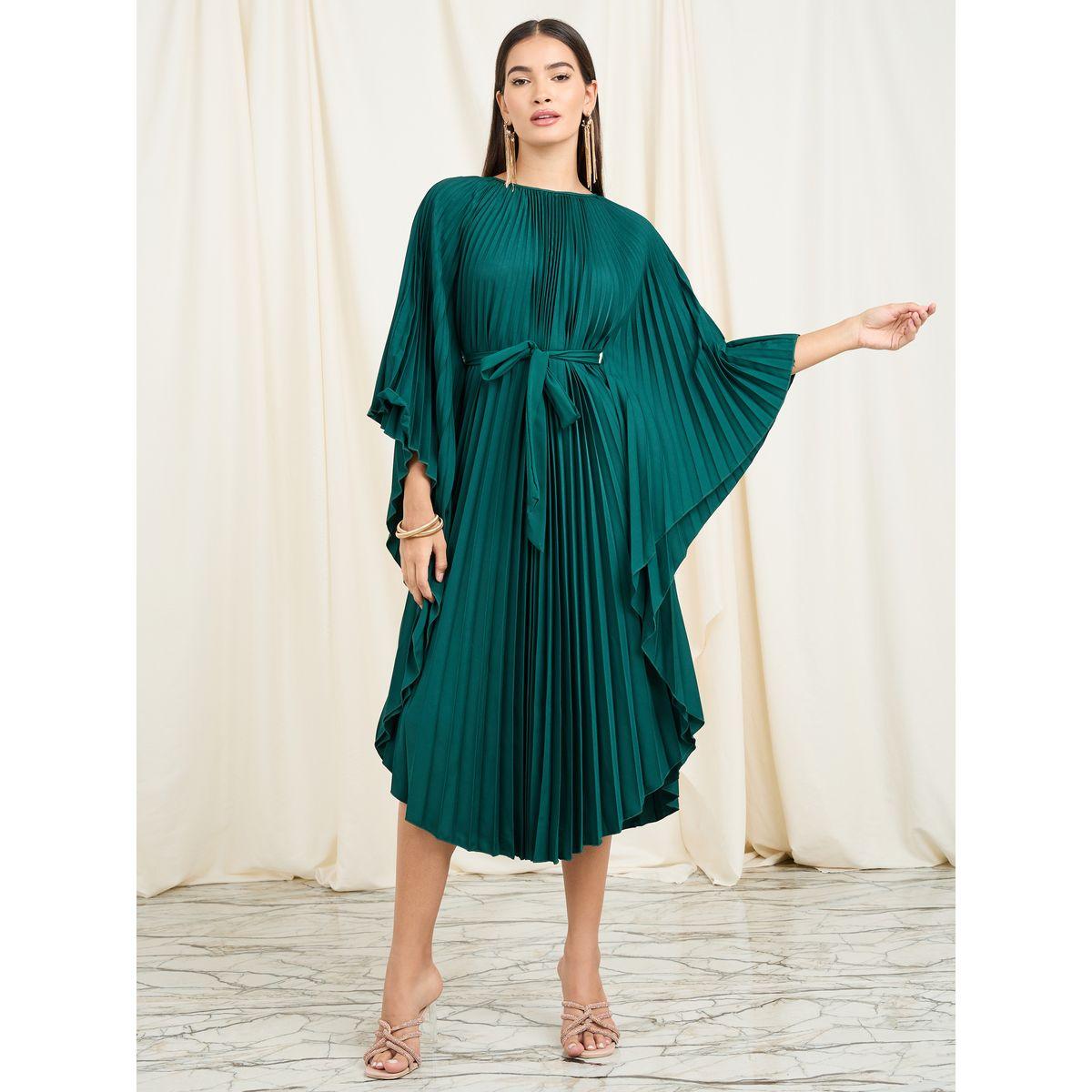 فستان ميدي بكسرات وحزام خصر-women-clothing-dresses-image-1