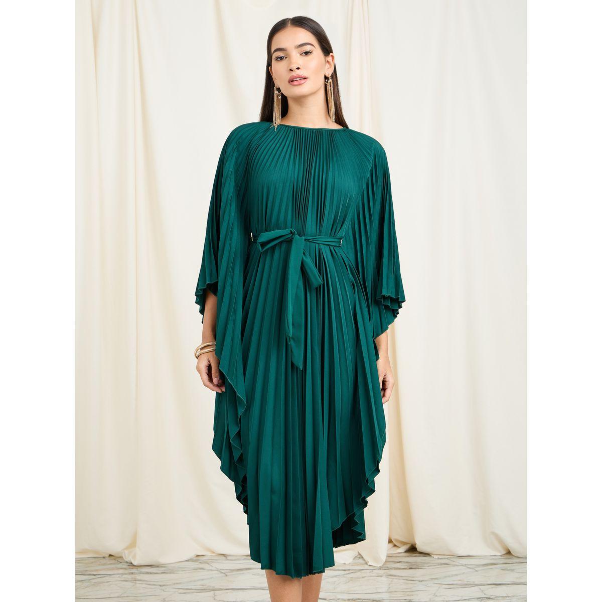 فستان ميدي بكسرات وحزام خصر-women-clothing-dresses-image-2