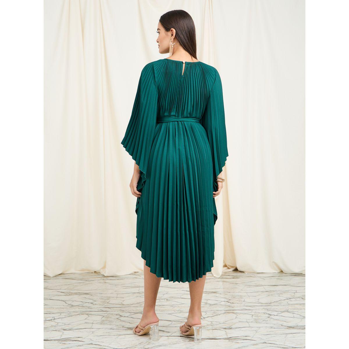 فستان ميدي بكسرات وحزام خصر-women-clothing-dresses-image-4