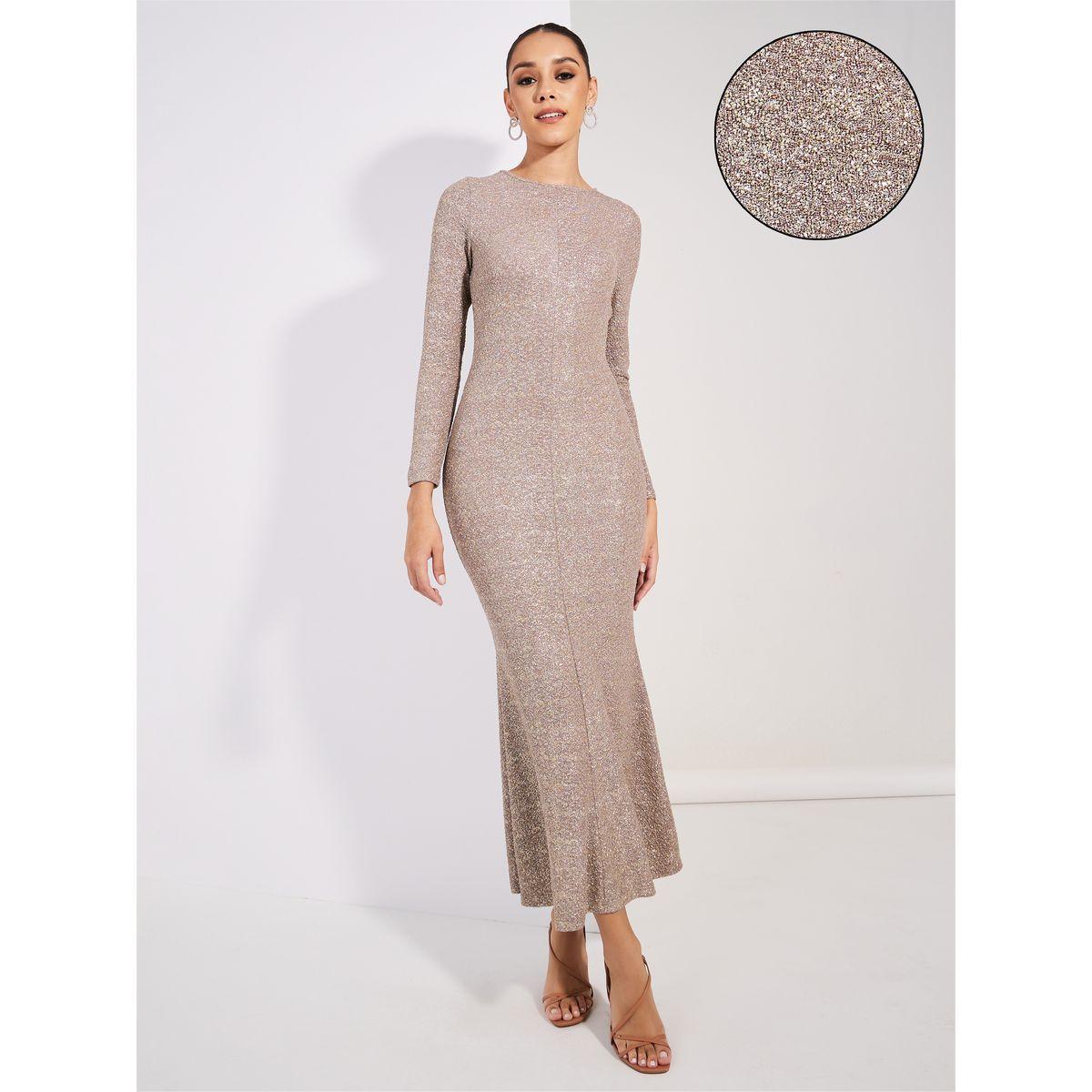 Styli Limited Textured Glitter Look Flared Hem Maxi Dress-women-clothing-dresses-image-1