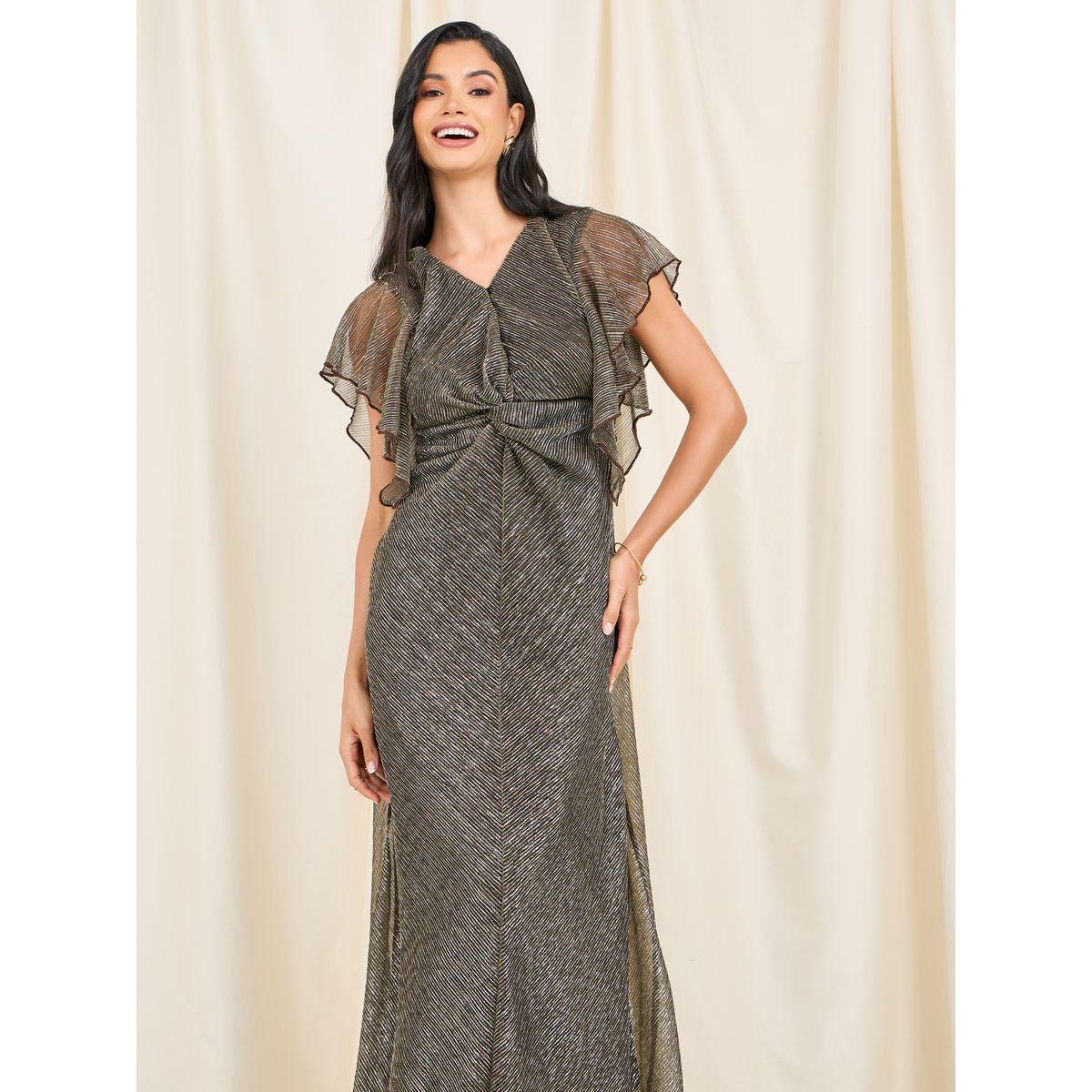 فستان طويل بليسيه بتفاصيل كشكش-women-clothing-dresses-image-2