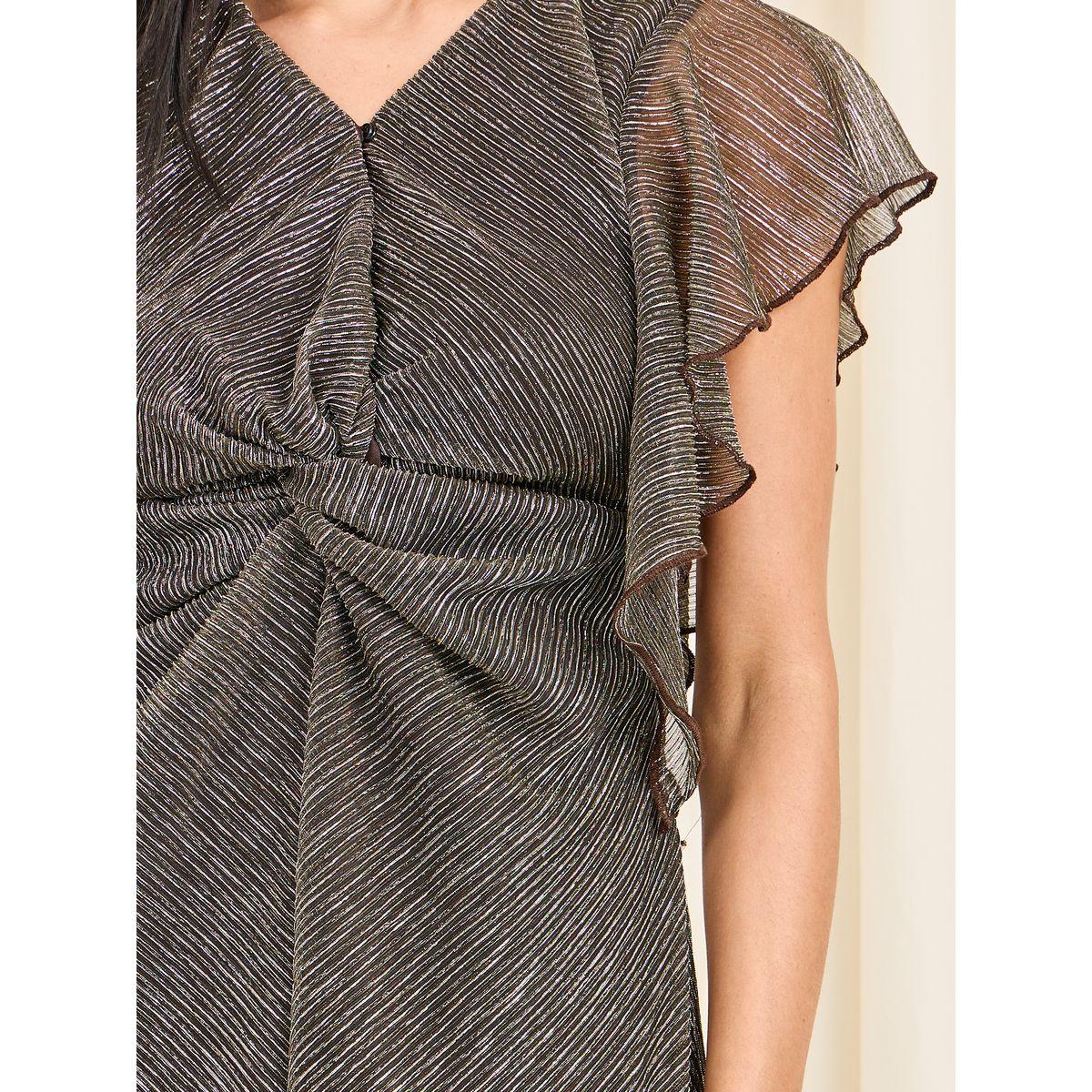 Styli Limited Plisse Front Twist Ruffle Sleeves Maxi Dress-women-clothing-dresses-image-3