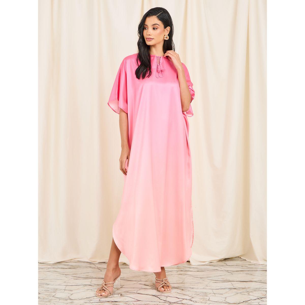 فستان ميدي ساتان بنمط قفطان وحافة منحنية-women-clothing-dresses-image-1