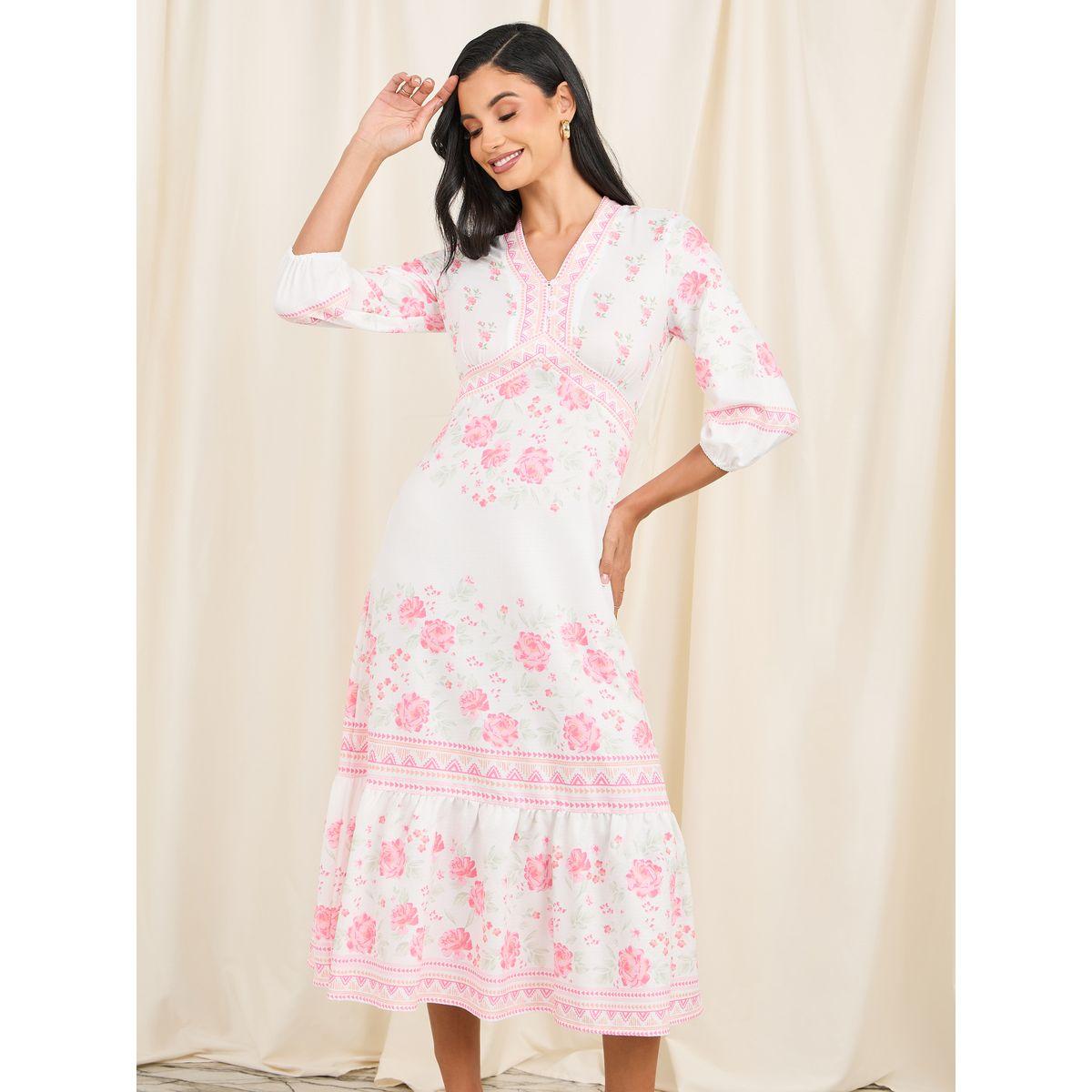 فستان ميدي مطبع بزهور وتفاصيل كشكش-women-clothing-dresses-image-2