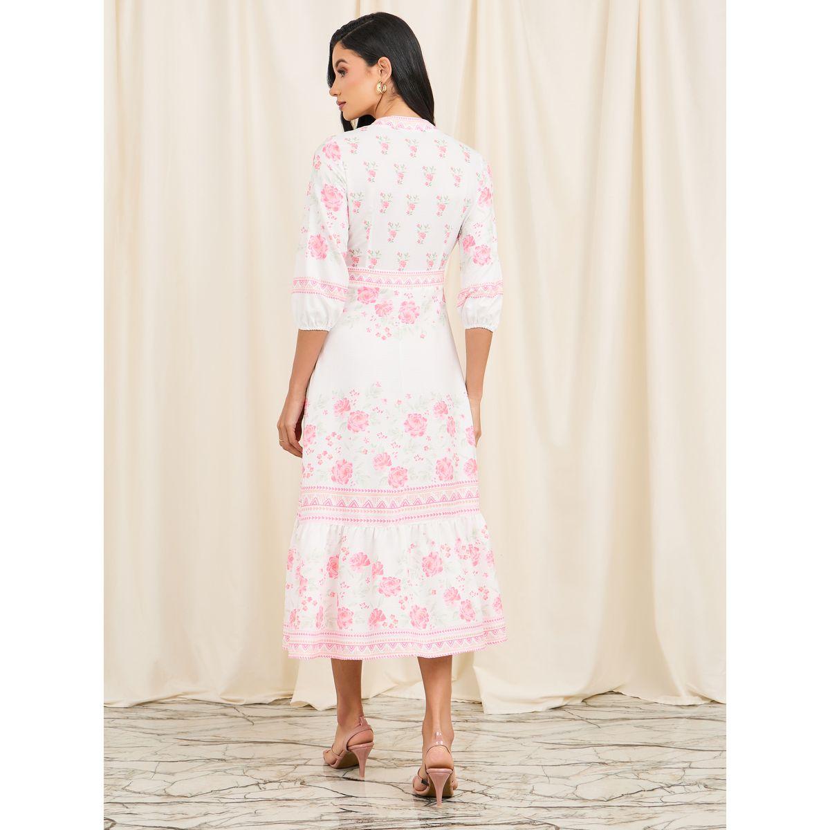 فستان ميدي مطبع بزهور وتفاصيل كشكش-women-clothing-dresses-image-4