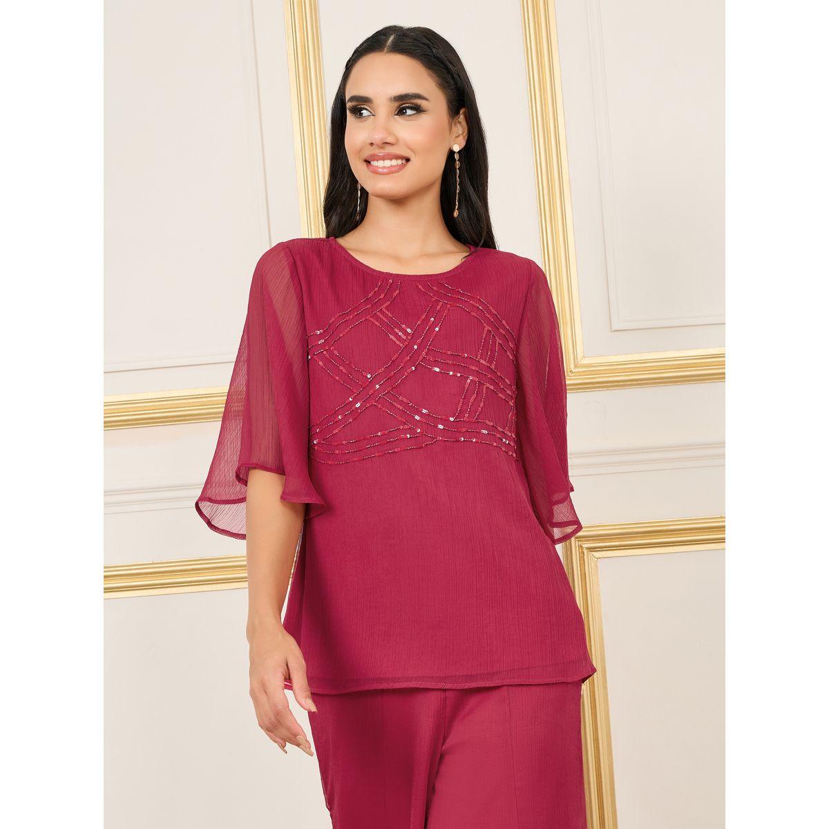 Styli Beaded Detail Top and Flared Pant Co-Ords-women-clothing-coordsets-image-2