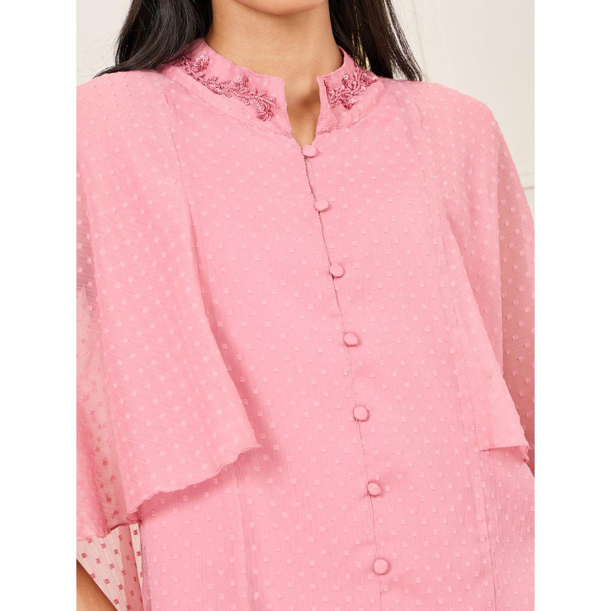 Styli Dobby Cape Sleeves Blouse and Flared Pant Co-Ords-women-clothing-coordsets-image-3
