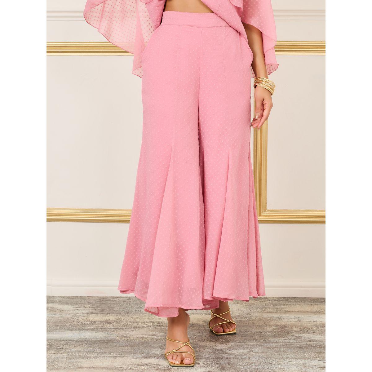 طقم منسق من بنطال واسع مع بلوزة بأكمام كيب-women-clothing-coordsets-image-4