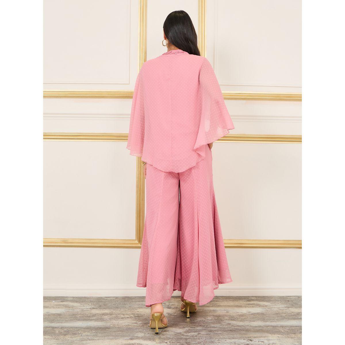 Styli Dobby Cape Sleeves Blouse and Flared Pant Co-Ords-women-clothing-coordsets-image-5