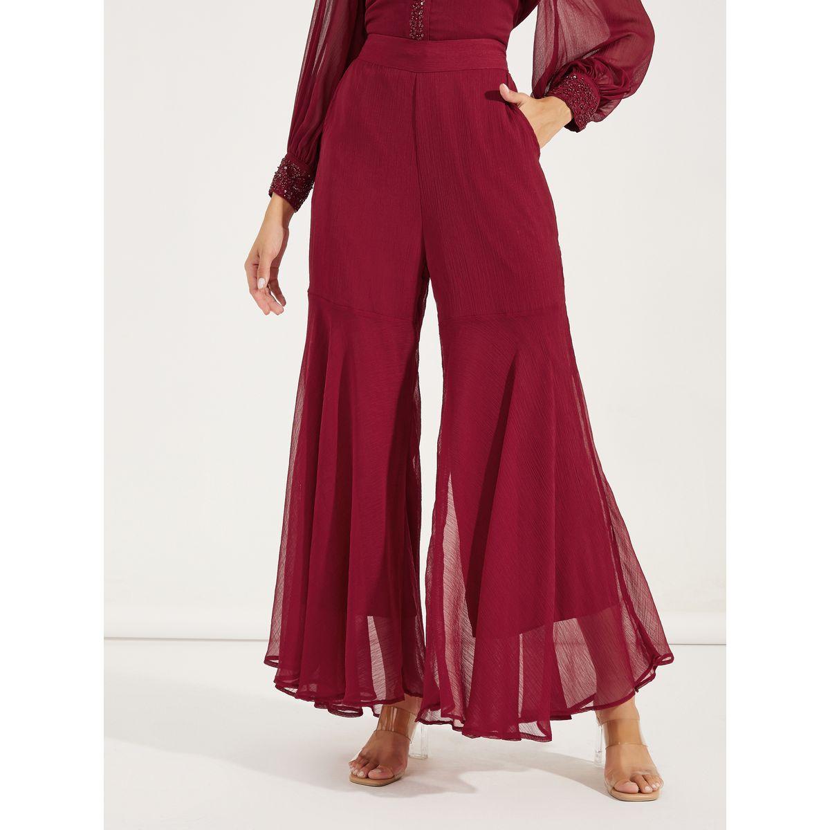 Styli Beaded Placket Chiffon Shirt & Flared Pants Co-Ords-women-clothing-coordsets-image-5
