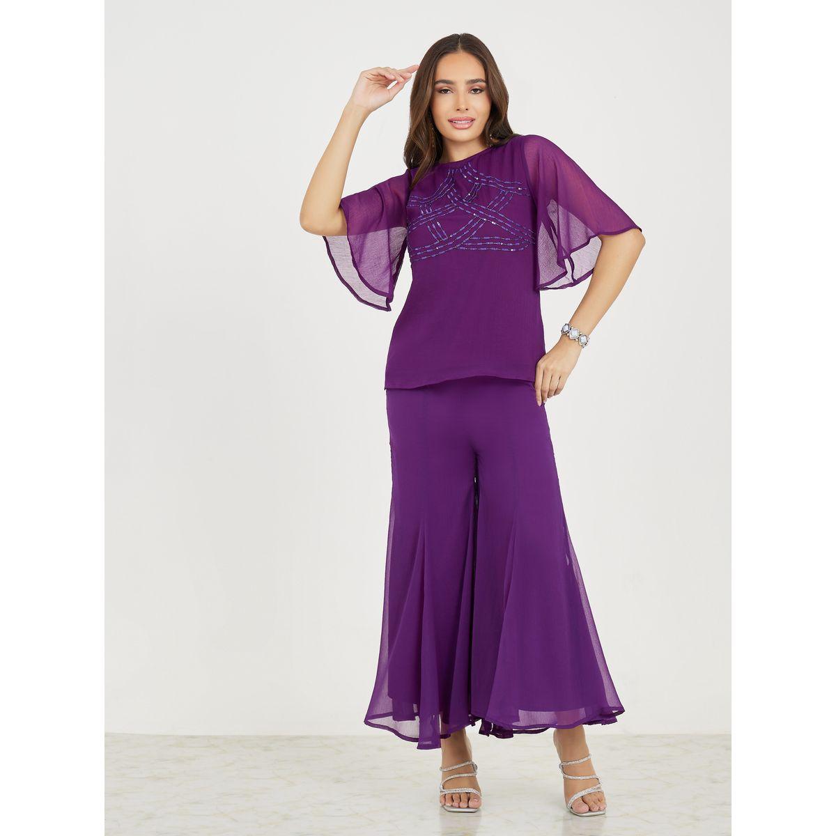 Styli Chiffon Sequined Top & Flared Pants Co-Ords-women-clothing-coordsets-image-1