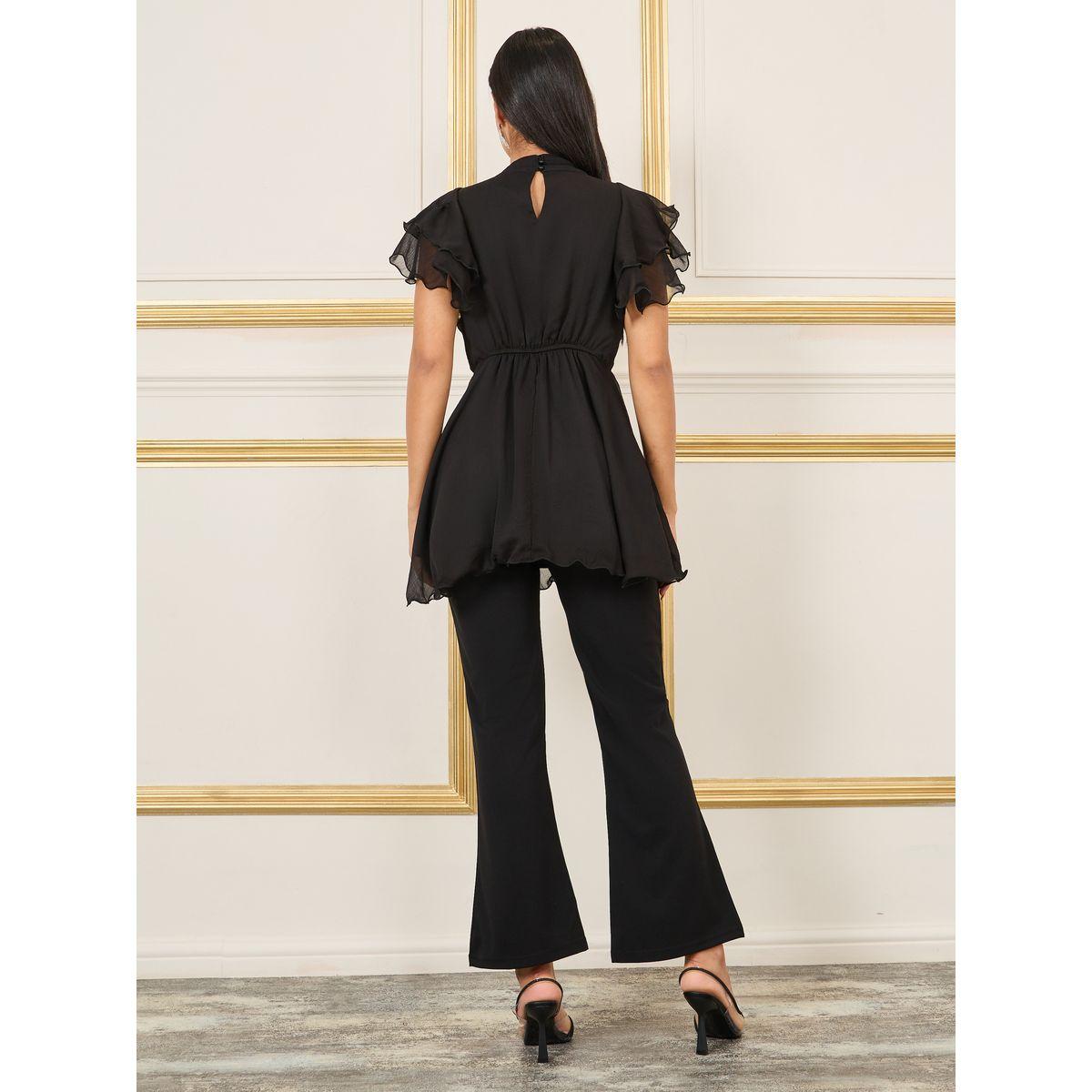 طقم منسق من بنطال واسع مع بلوزة بيبلوم بكشكش-women-clothing-coordsets-image-5