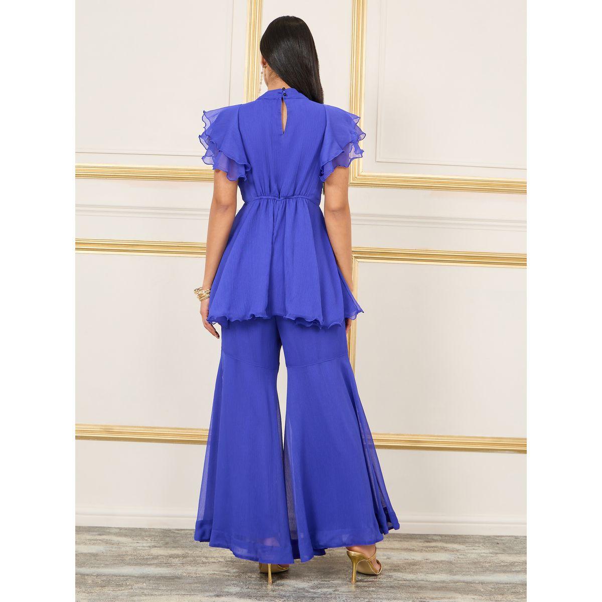 Styli Embellished Layer Ruffle Sleeves Peplum Top and Flared Pant Co-Ords-women-clothing-coordsets-image-5