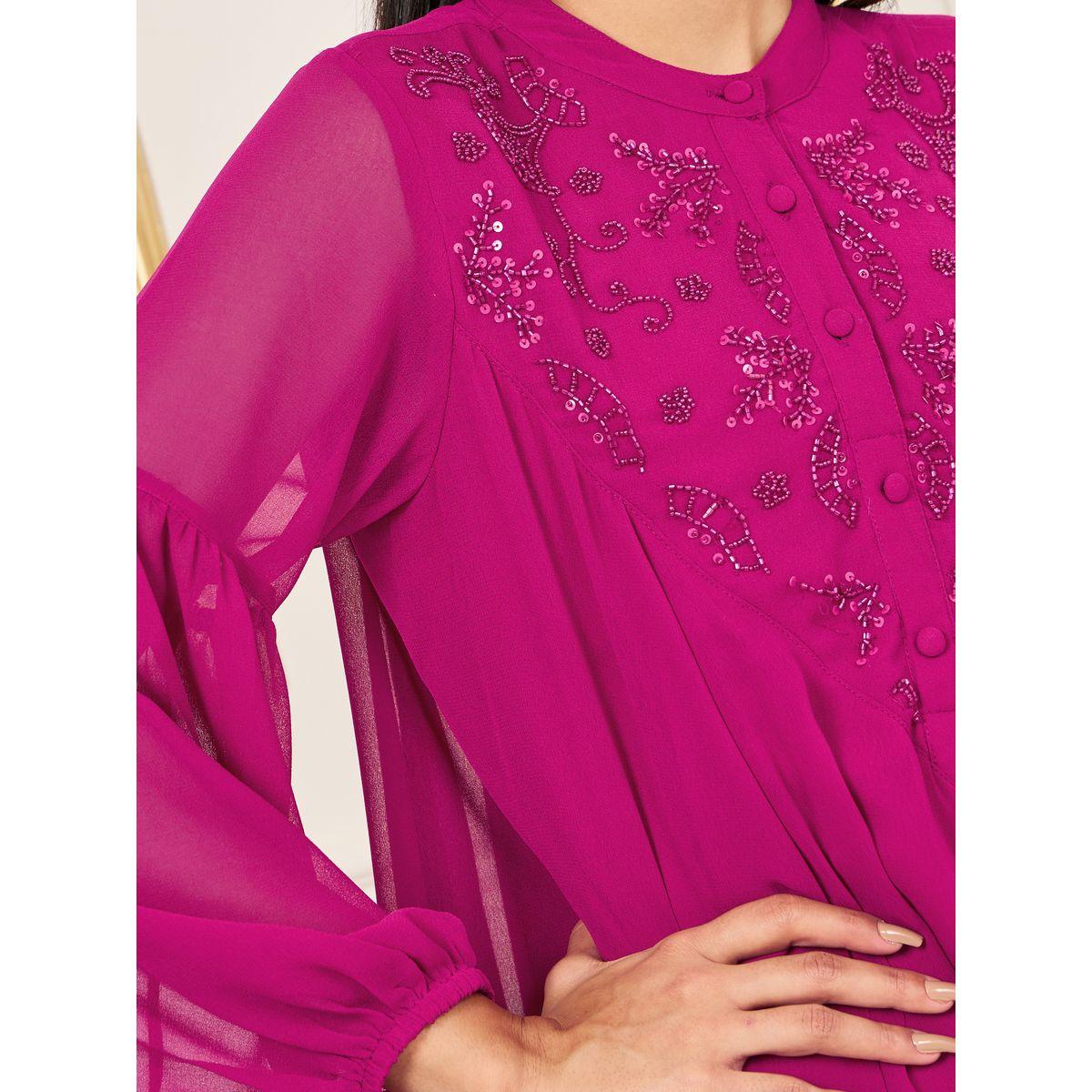 طقم منسق من بنطال واسع مع بلوزة مزينة بالخرز-women-clothing-coordsets-image-3