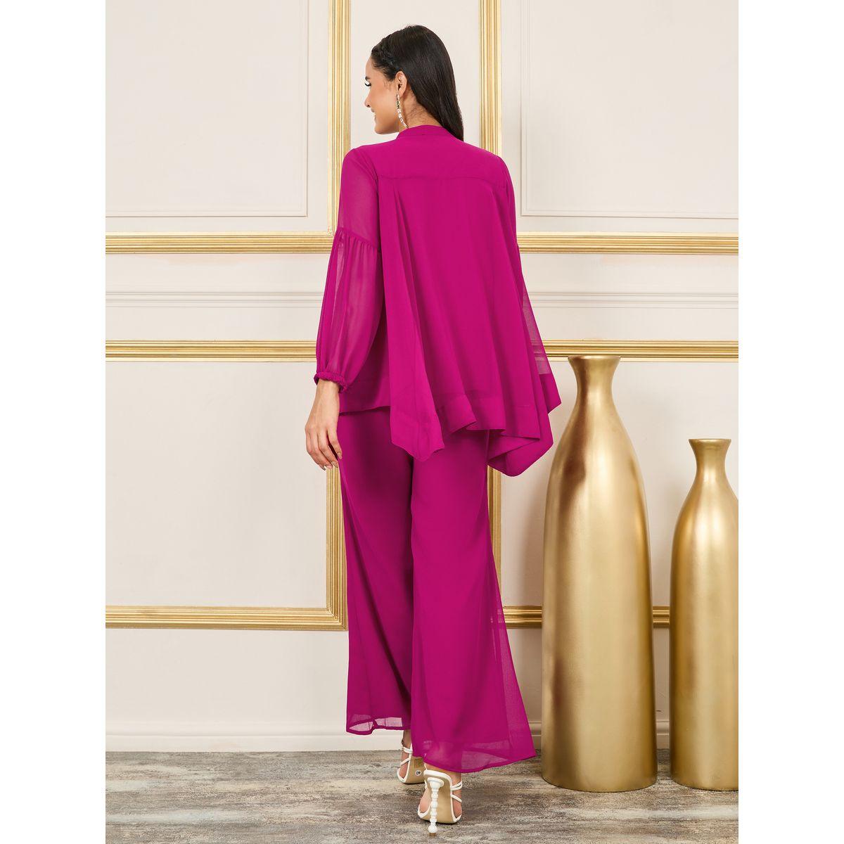 Styli Beaded Detail Handkerchief Hem Blouse and Flared Pant Co-ords-women-clothing-coordsets-image-5