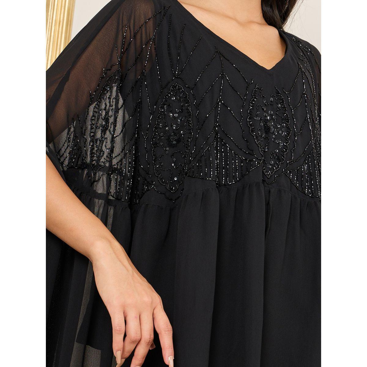 طقم منسق من بنطال بوت كات مع بلوزة باكمام كيب-women-clothing-coordsets-image-3