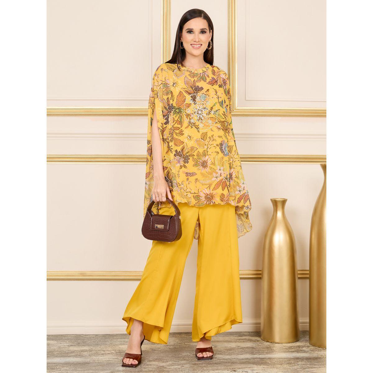 طقم منسق من بنطال واسع مع بلوزة بطبعة زهور-women-clothing-coordsets-image-1