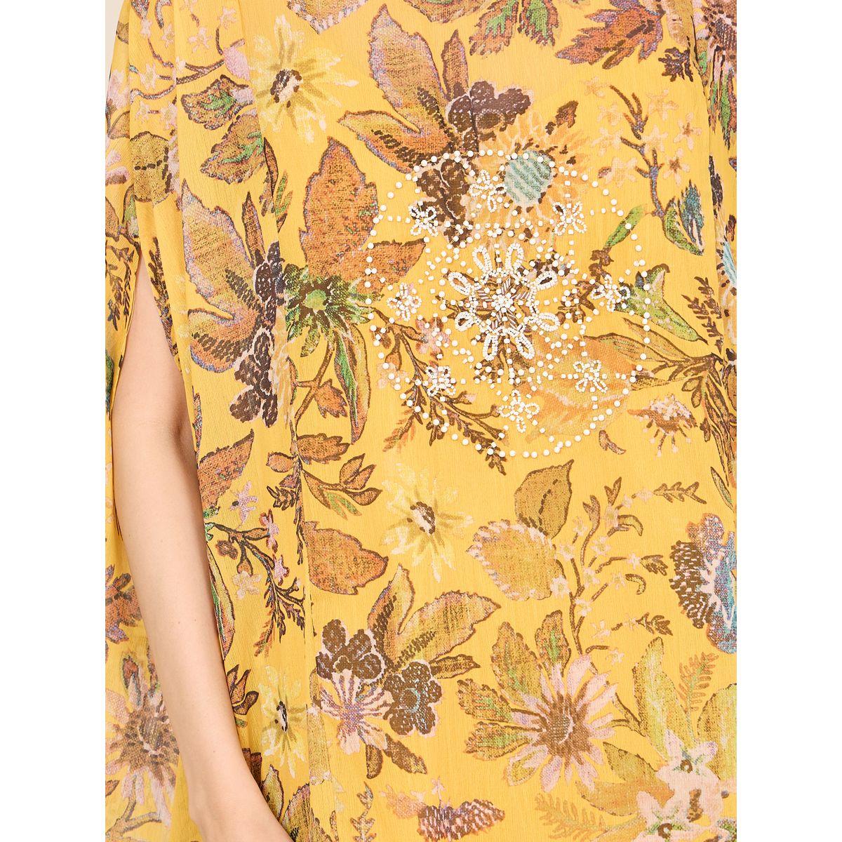 Styli Floral Print Cape Sleeves Longline Top and Flared Pant Co-ord-women-clothing-coordsets-image-3