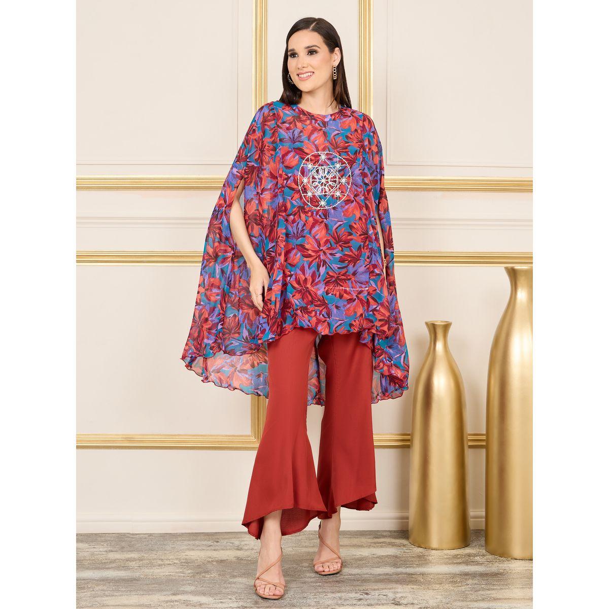 طقم منسق من بنطال واسع مع بلوزة بطبعة زهور-women-clothing-coordsets-image-1