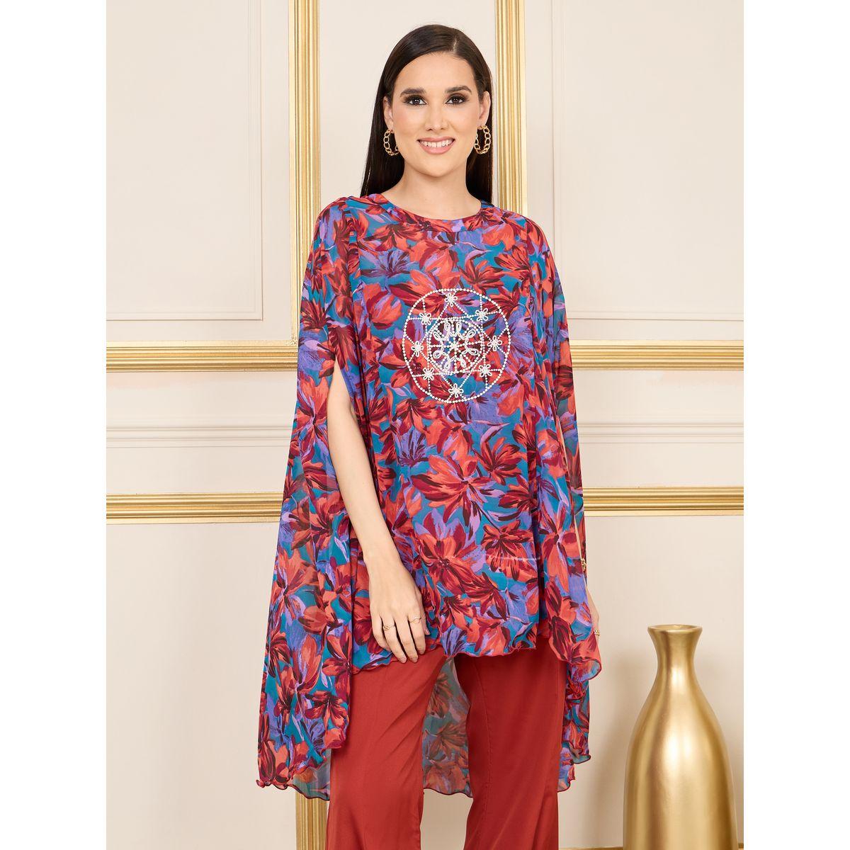 طقم منسق من بنطال واسع مع بلوزة بطبعة زهور-women-clothing-coordsets-image-2