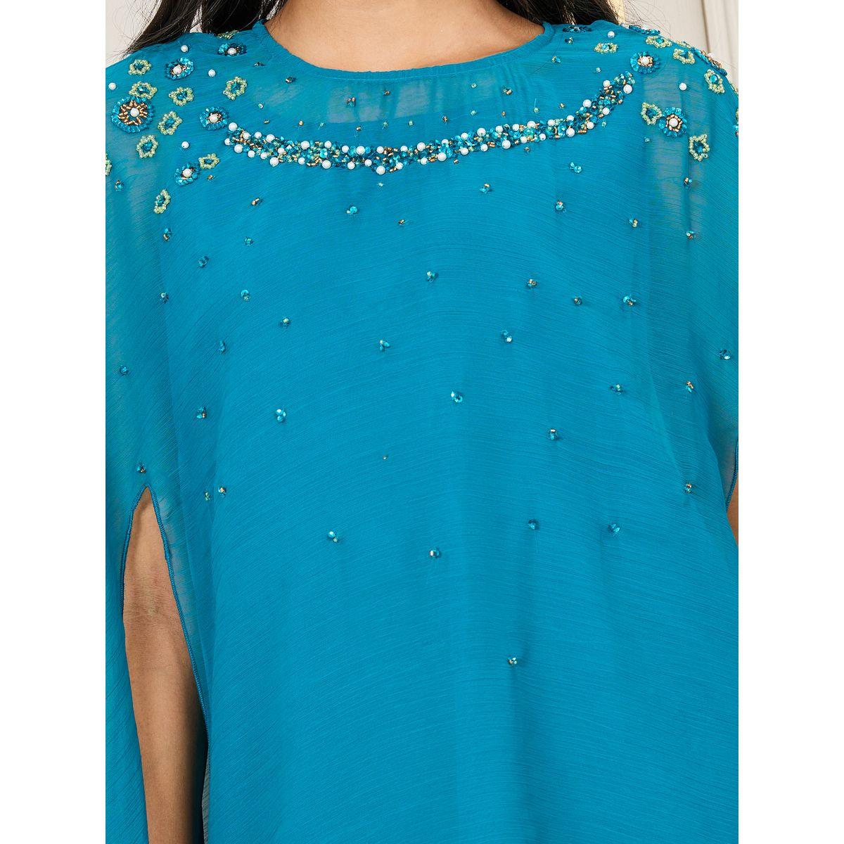 Styli Embellished Cape Sleeves Top and Wide Flared Pant Set-women-clothing-coordsets-image-3