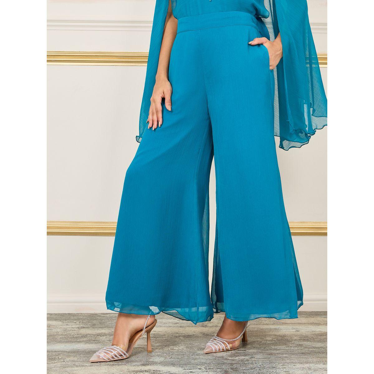 بنطال بارجل واسعة مع بلوزة باكمام كيب-women-clothing-coordsets-image-4