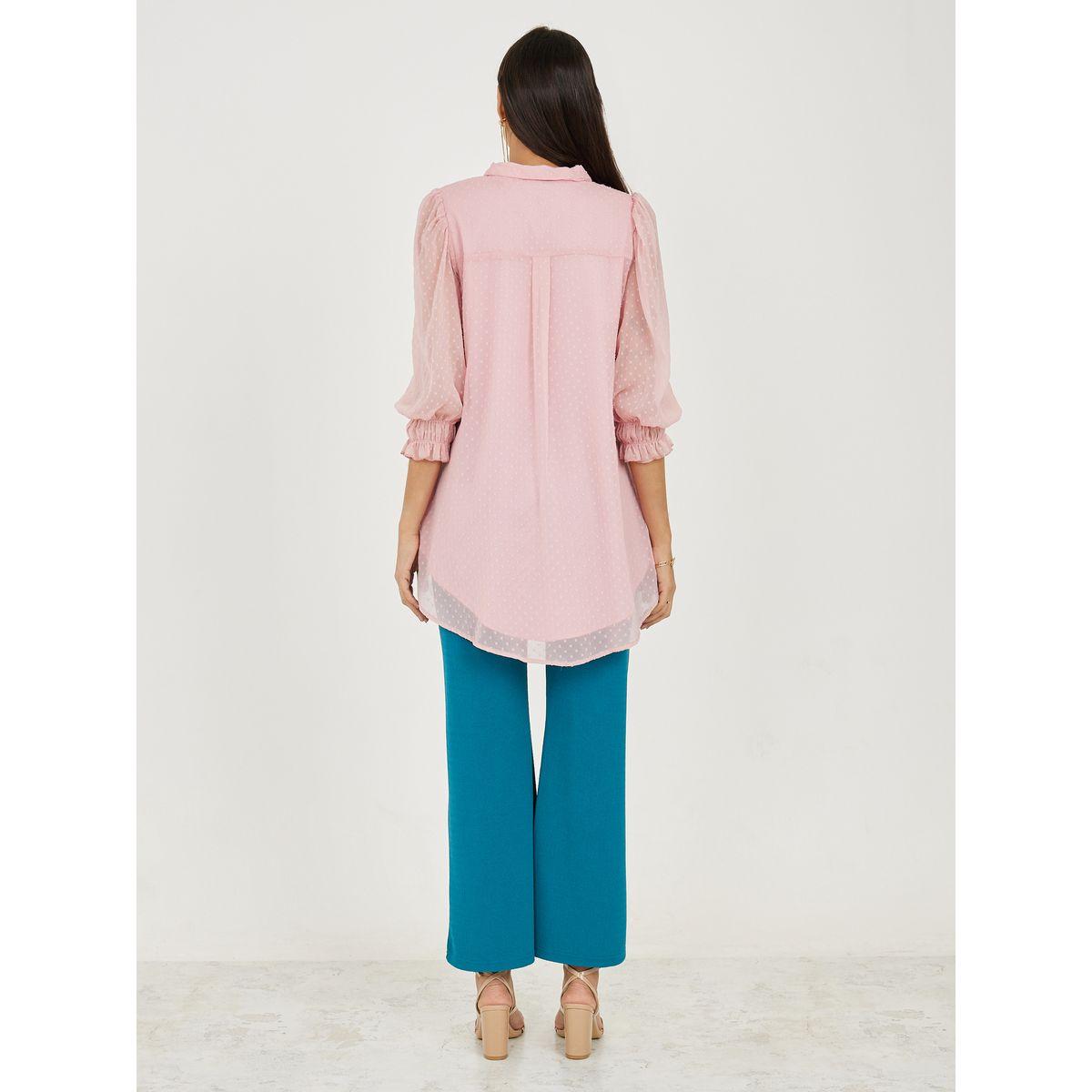 بنطال بارجل واسعة مع بلوزة بتفاصيل دوبي-women-clothing-coordsets-image-4