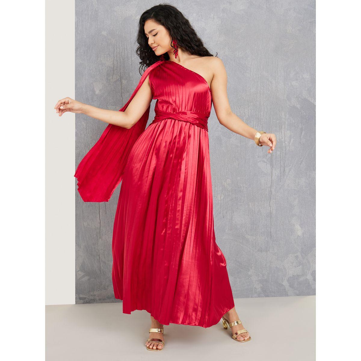 Styli Satin One Shoulder Neck Pleated Hem Twist Detail Maxi Dress-women-clothing-dresses-image-1
