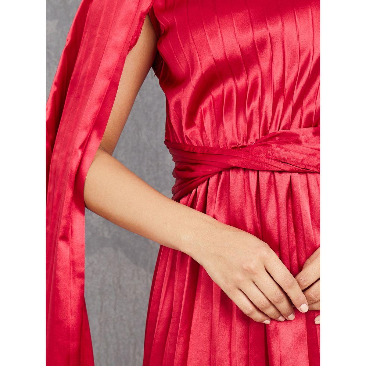 Styli Satin One Shoulder Neck Pleated Hem Twist Detail Maxi Dress-women-clothing-dresses-image-3