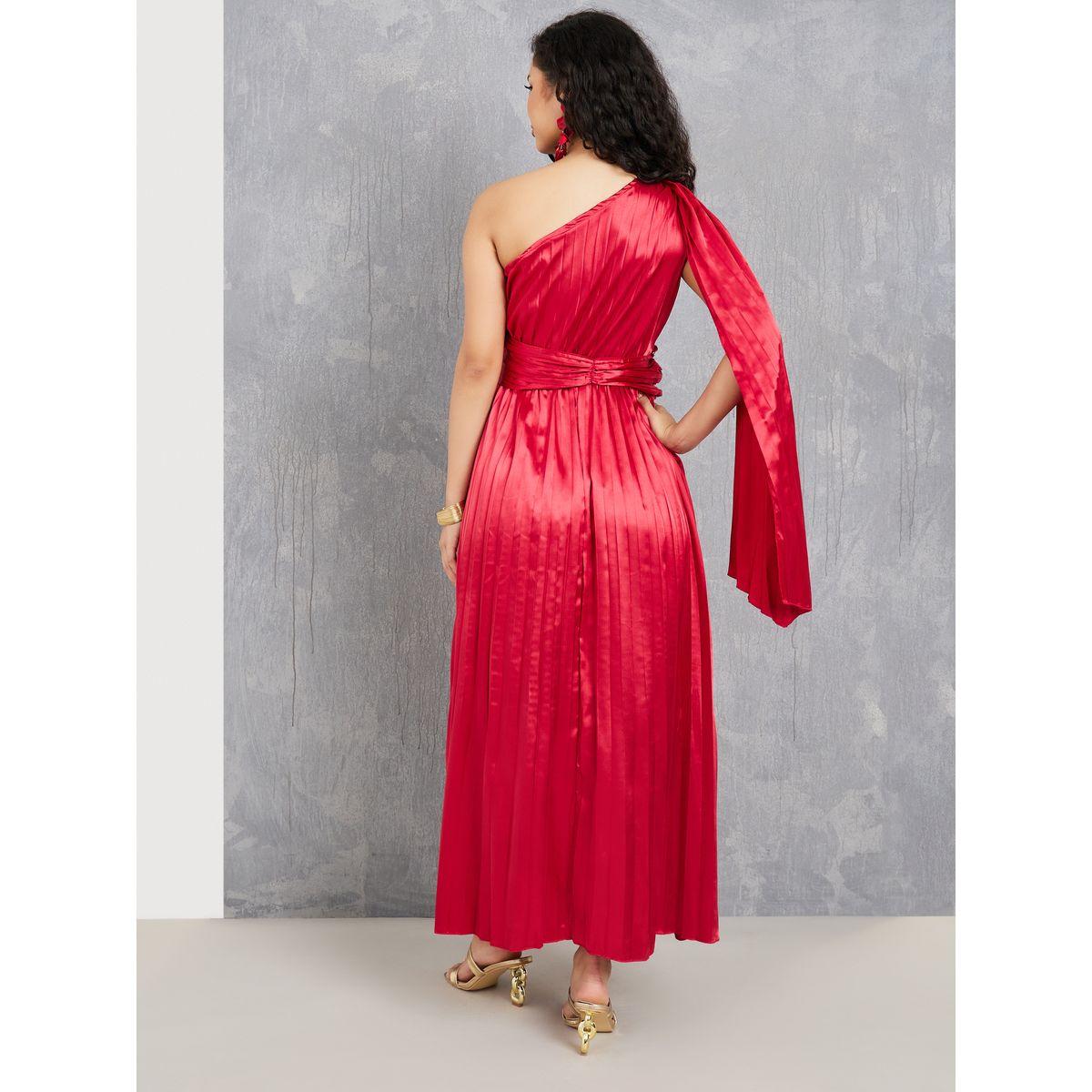 Styli Satin One Shoulder Neck Pleated Hem Twist Detail Maxi Dress-women-clothing-dresses-image-4