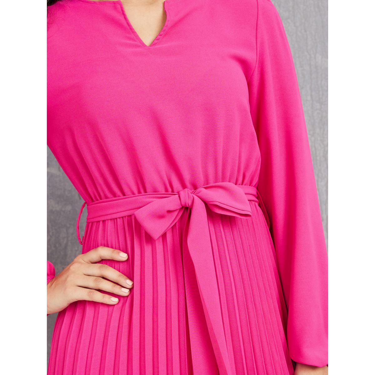Styli Lantern Sleeves Pleated Hem Self Tie Up Midi Dress-women-clothing-dresses-image-3