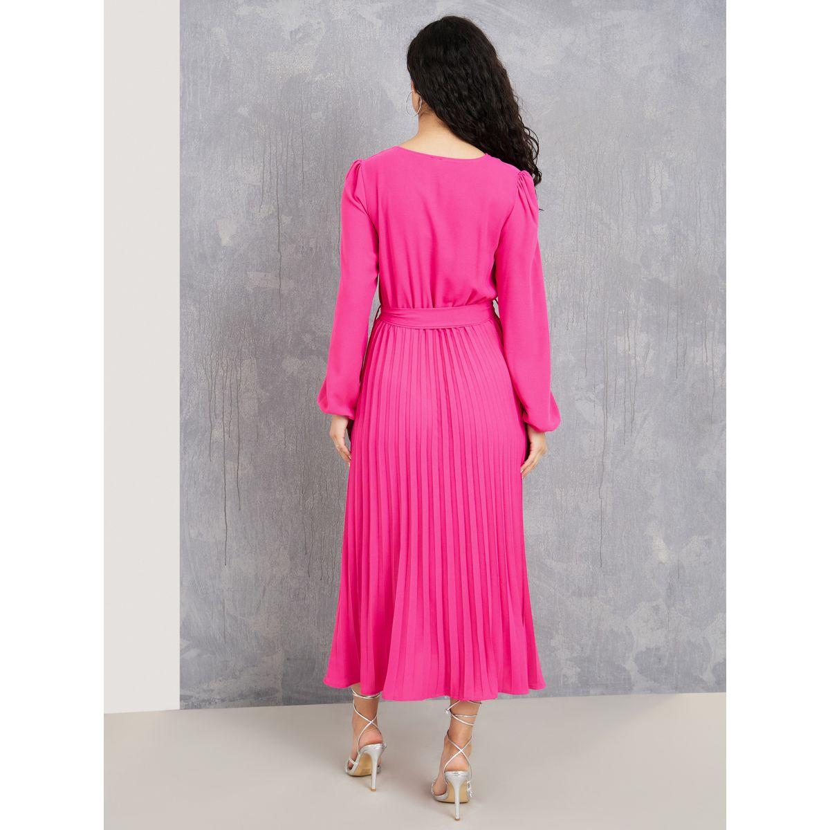 Styli Lantern Sleeves Pleated Hem Self Tie Up Midi Dress-women-clothing-dresses-image-4