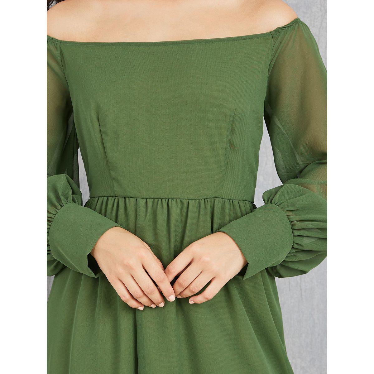 Styli Solid Off Shoulder Cuffed Sleeves Maxi Dress-women-clothing-dresses-image-3