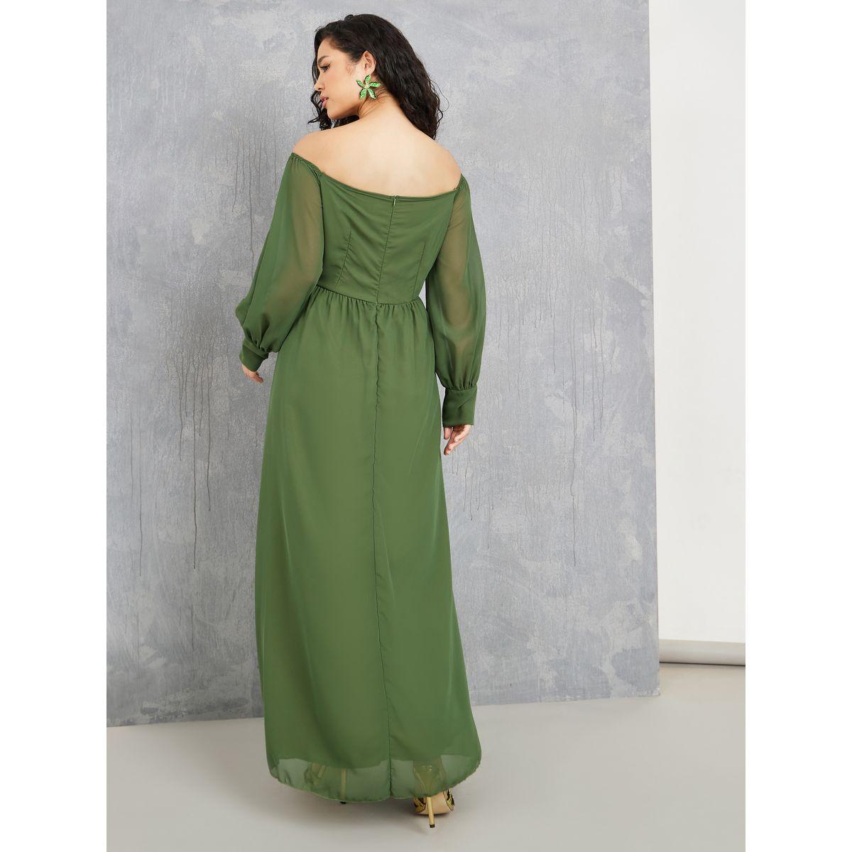 Styli Solid Off Shoulder Cuffed Sleeves Maxi Dress-women-clothing-dresses-image-4