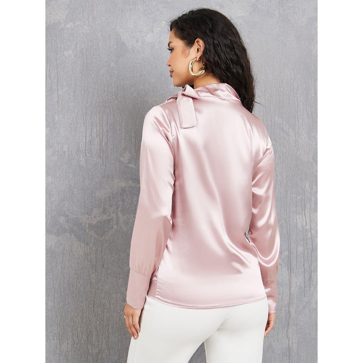 بلوزة ساتان سادة مع ياقة بأربطة-women-clothing-shirtsandblouses-blouses-image-5