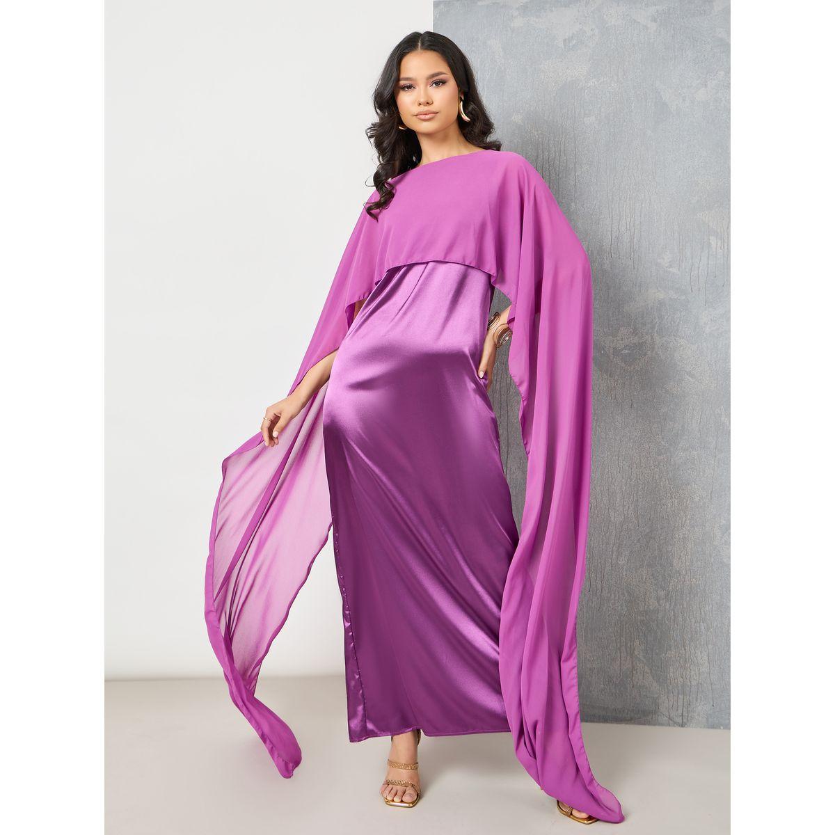 Styli Satin Cape Sleeves Shift Maxi Dress-women-clothing-dresses-image-1