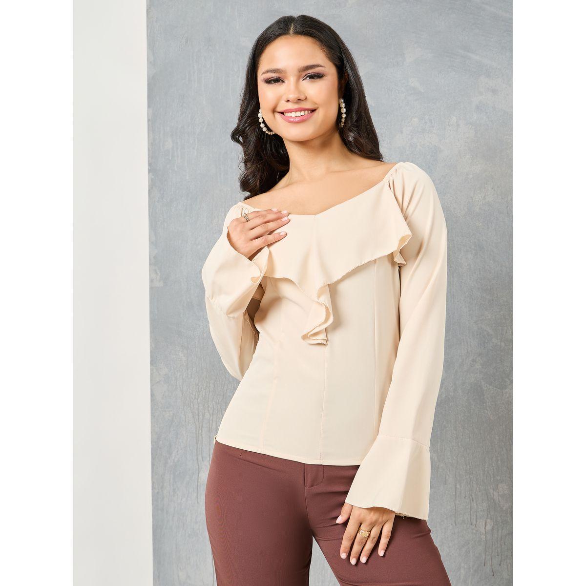 Styli Ruffle Panel Pintuck Detail Blouse-women-clothing-shirtsandblouses-blouses-image-1