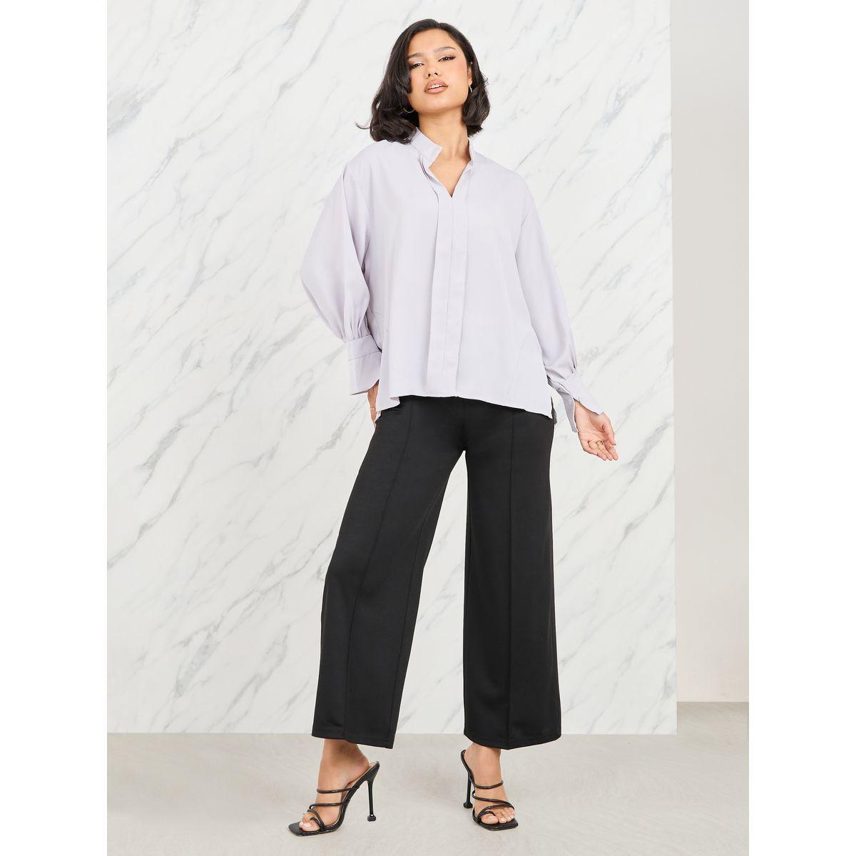 Styli Solid Drop Shoulder Loose Notch Neck Blouse-women-clothing-shirtsandblouses-blouses-image-2