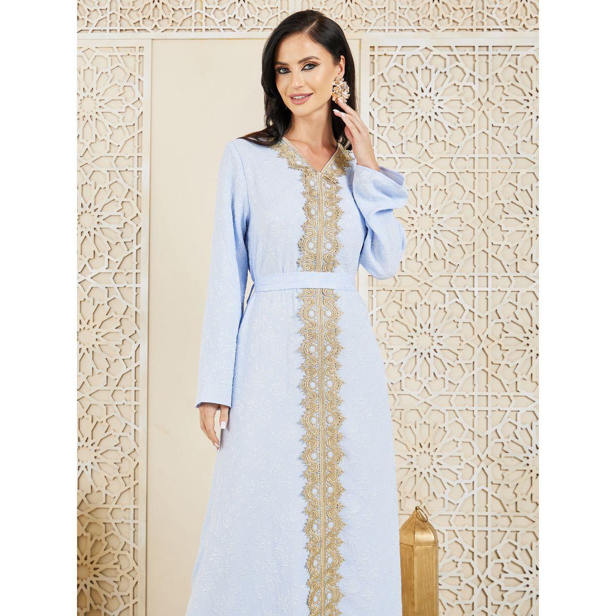 Styli Jacquard Kaftan with Self Tie Up-women-arabicclothing-kaftan-image-2