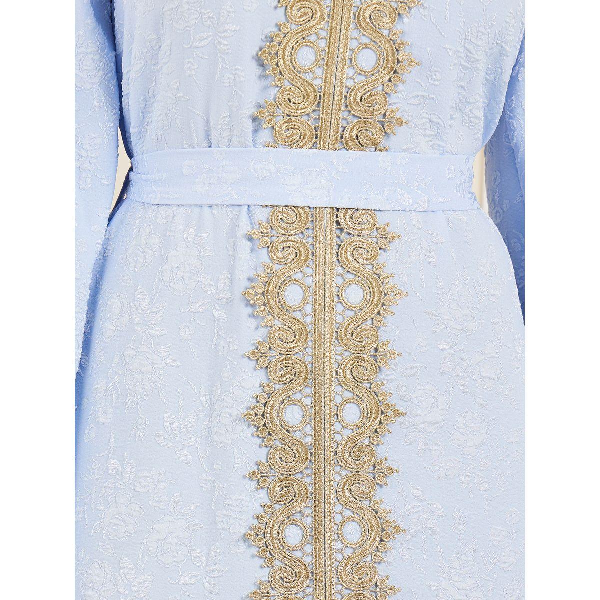 Styli Jacquard Kaftan with Self Tie Up-women-arabicclothing-kaftan-image-3