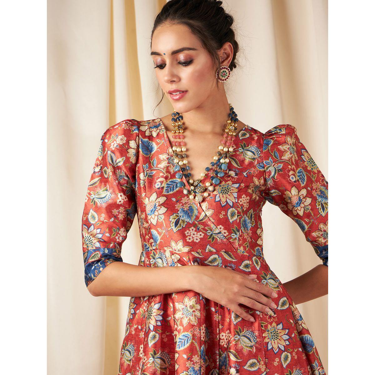 فستان ميدي مطبع بالكامل بطبعة زهور ساسافراس × ستايلي-women-clothing-dresses-image-4